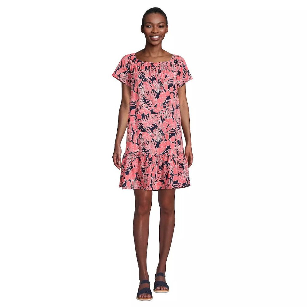 Lands' End Women's M-L LONG Off the Shoulder Ruffled Swim Cover-Up Dress  Please